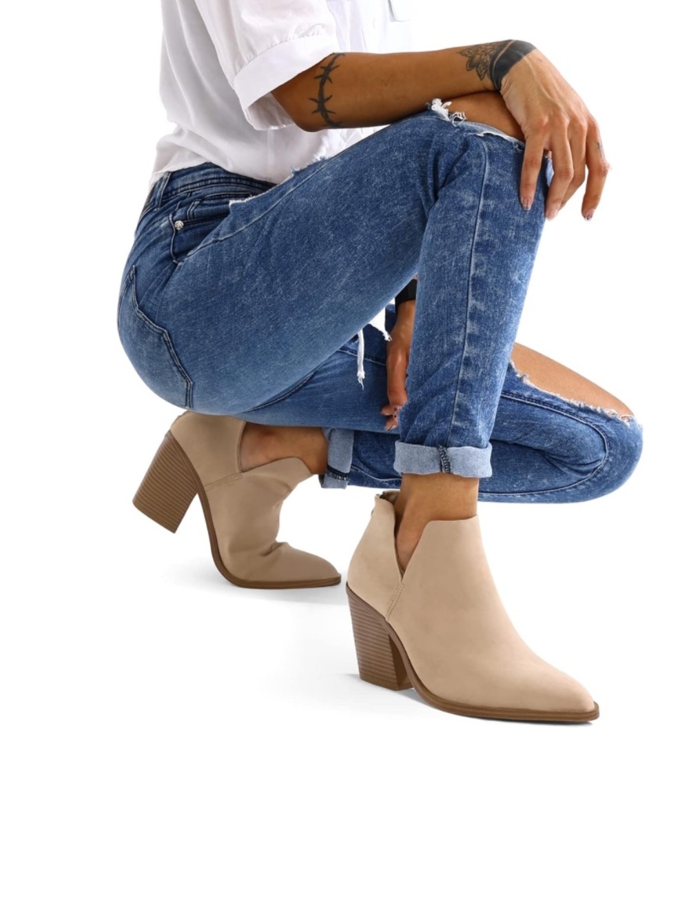 Women's Ankle Boots Slip on Cutout Pointed Toe